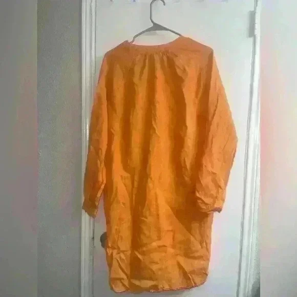 Martha Stewart collection 100% Linen orange 🍊 long sleeve dress NWOT size L - Picture 10 of 10